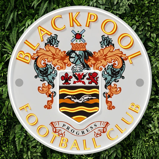 Letrero de neón del escudo de Blackpool FC