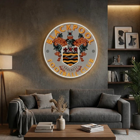 Letrero de neón del escudo de Blackpool FC