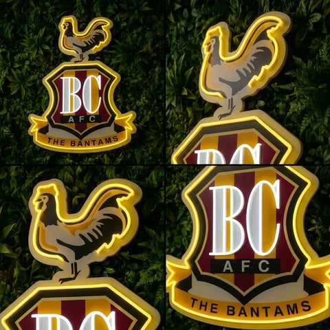 Letrero de neón del escudo de Bradford City