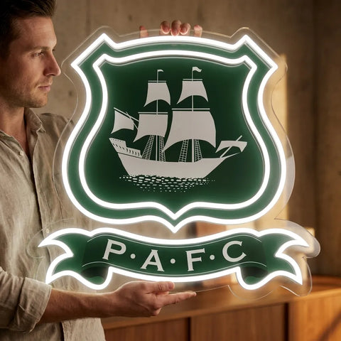 Letrero de neón del escudo de Plymouth Argyle