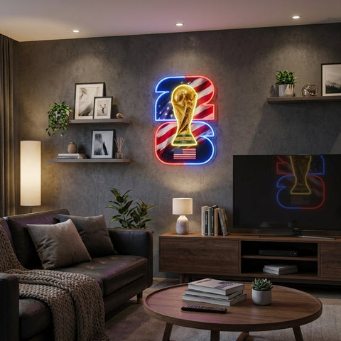 Letrero de neón de la Copa del Mundo de Houston