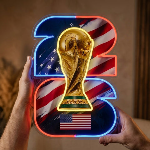 Letrero de neón de la Copa del Mundo de Houston